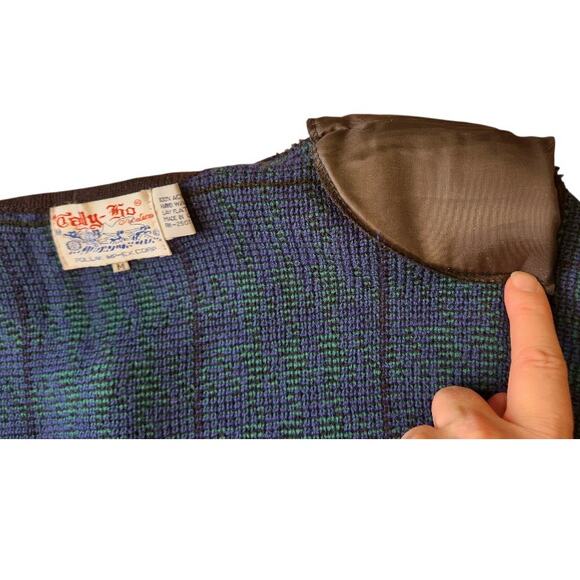 Vintage Tally Ho Blue Green Plaid Cardigan Knit Sweater Women Medium Like NEW - Picture 5 of 8